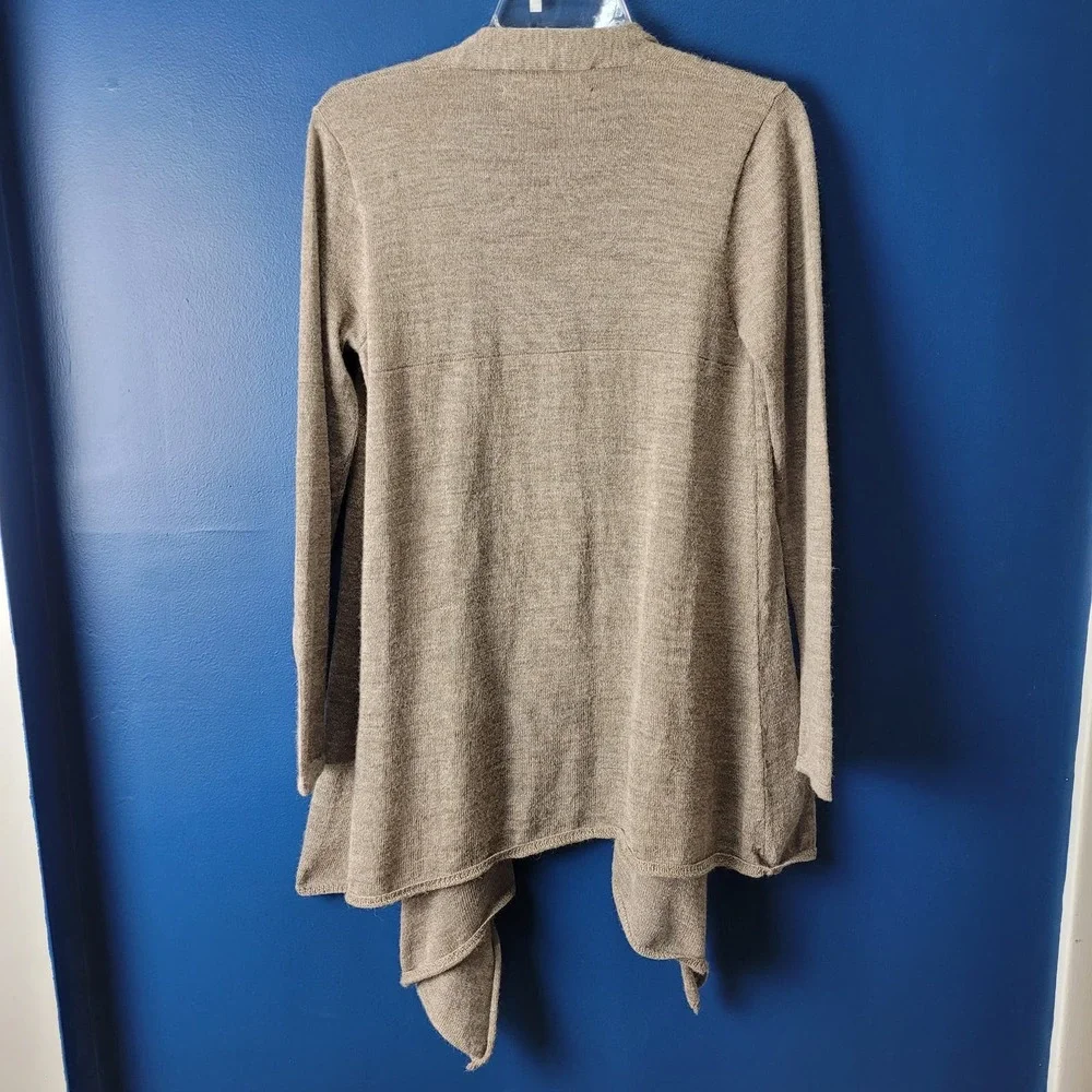 Pure Alpaca 100% Baby Alpaca Waterfall Open Cardigan Sweater M Brown Longline - Picture 12 of 13